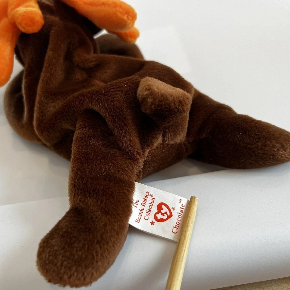 Lot 2 Vntg TY Beanie Babies Curly The Bear 1996 Chocolate Moose 1993 Plush Toys‎